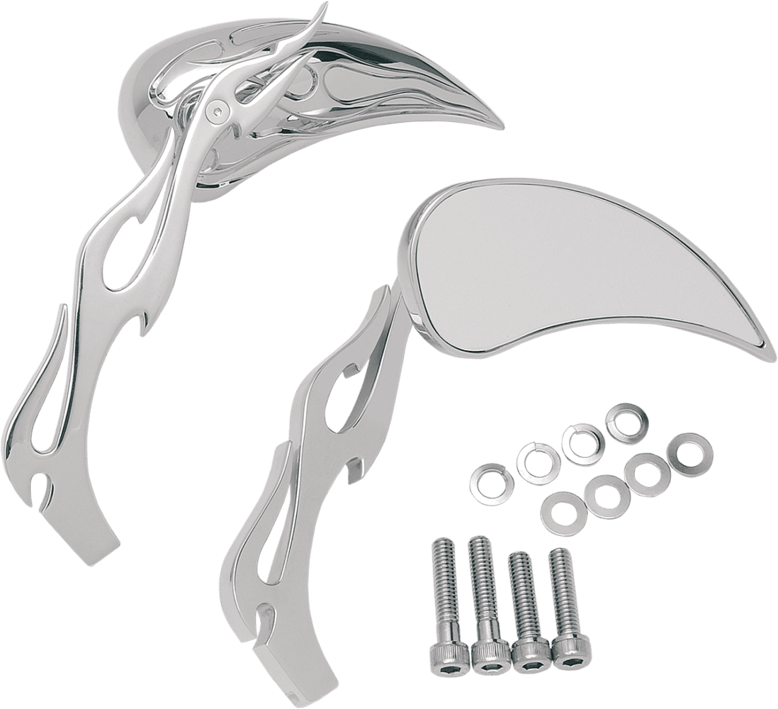 Flame Teardrop Mirrors with Sculptured Stem