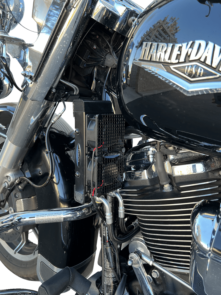 Side Mount Oil Cooler for M8 Touring models with “Chopped” Engine Guard or Road Glide “Fairing Spoiler